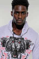 Patterned Hooded Silver Grey Sweatshirt