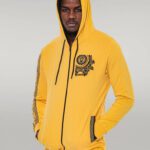 Patterned Hooded Zippered Yellow Sweatshirt - Wessi
