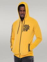 Patterned Hooded Zippered Yellow Sweatshirt