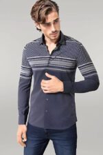 Patterned Navy Blue Men Shirt