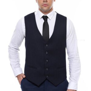 Patterned Navy Blue V Neck Vest - Wessi