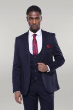 Patterned Navy Blue Vested Suit