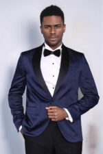 Patterned Shawl Lapel Navy Blue Men Tuxedo Jacket