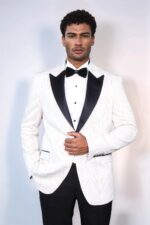 Patterned Shiny White Men Wedding Tuxedo Jacket