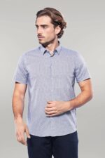 Patterned Short Sleeve Blue Men Shirt