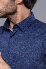 Patterned-Short-Sleeves-Navy-Blue-Men-Shirt-Wessi-1