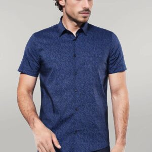 Patterned Short Sleeves Navy Blue Men Shirt - Wessi