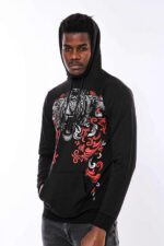 Patterned-Slim-Fit-Black-Hooded-Sweatshirt-Wessi-2