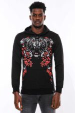 Patterned-Slim-Fit-Black-Hooded-Sweatshirt-Wessi-3