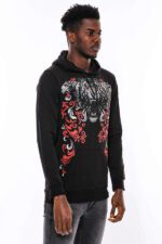 Patterned-Slim-Fit-Black-Hooded-Sweatshirt-Wessi-4