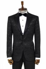 Patterned Slim Fit Black Men Dinner Blazer