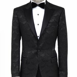 Patterned Slim Fit Black Men Dinner Blazer - Wessi