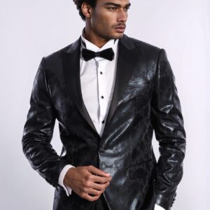 Patterned Slim Fit Black Men's Prom Blazer - Wessi