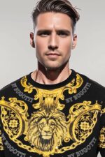 Patterned-Slim-Fit-Black-Yellow-Sweatshirt-Wessi-1