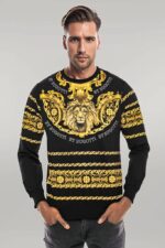 Patterned Slim Fit Black Yellow Sweatshirt
