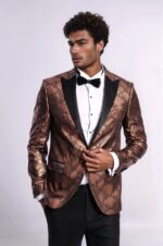 Patterned Slim Fit Brown Men Stage Tuxedo Blazer