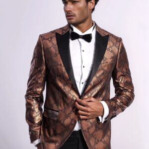 Patterned Slim Fit Brown Men Stage Tuxedo Blazer - Wessi