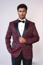 Patterned Slim Fit Burgundy Men Tuxedo Jacket