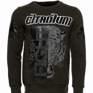 Patterned Slim Fit Dark Green Sweatshirt - Wessi