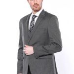 Patterned Slim-Fit Dark Grey Men Blazer - Wessi