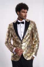 Patterned Slim Fit Gold Men Stage Performance Jacket
