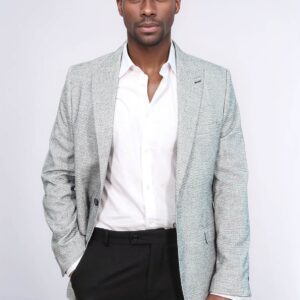 Patterned Slim Fit Grey Men Blazer - Wessi
