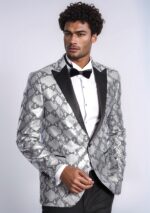Patterned Slim Fit Grey Men Singer Tuxedo Blazer