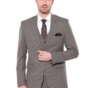 Patterned Slim Fit Light Brown Men Blazer - Wessi
