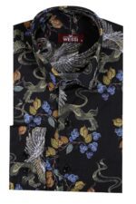 Patterned-Slim-Fit-Long-Sleeves-Black-Men-Shirt-Wessi-3