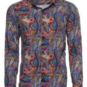 Patterned Slim Fit Long Sleeves Multicolor Men Shirt - Wessi