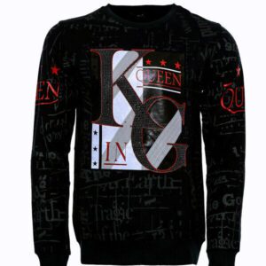 Patterned Slim Fit Men Black Sweatshirt - Wessi