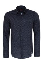 Patterned Slim Fit Navy Blue Men Shirt