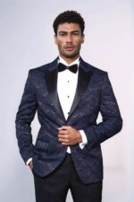 Patterned Slim Fit Navy Blue Men Singer Tuxedo Blazer