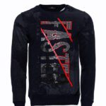 Patterned Slim Fit Navy Blue Men's Sweatshirt - Wessi