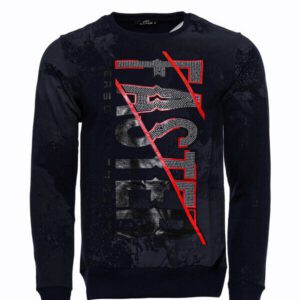 Patterned Slim Fit Navy Blue Men's Sweatshirt - Wessi