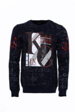 Patterned Slim Fit Navy Blue Sweatshirt