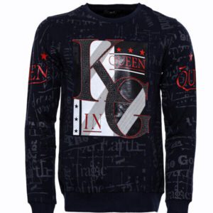 Patterned Slim Fit Navy Blue Sweatshirt - Wessi