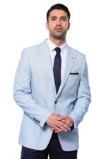Patterned Slim-Fit Sky Blue Blazer