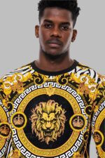 Patterned Slim Fit Yellow Black Men's Sweatshirt