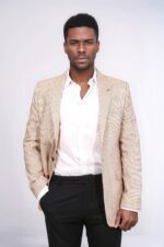Patterned Slim-Fit Yellow Blazer