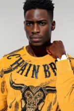 Patterned Slim Fit Yellow Sweatshirt