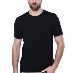 Patterned Tricot Knitted Black Men T-Shirt - Wessi