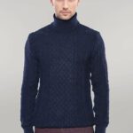 Patterned Turtleneck Navy Knitwear - Wessi