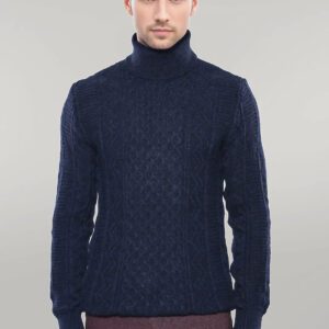 Patterned Turtleneck Navy Knitwear - Wessi