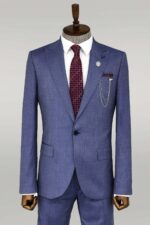 Patterned Two Piece Blue Men Suit