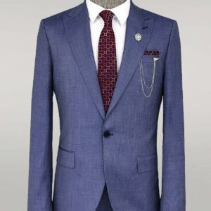 Patterned Two Piece Blue Men Suit - Wessi