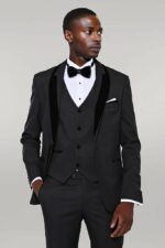 Patterned Velvet Lapel Black Men Tuxedo
