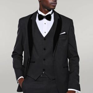 Patterned Velvet Lapel Black Men Tuxedo - Wessi