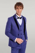 Patterned Velvet Lapel Blue Men Tuxedo
