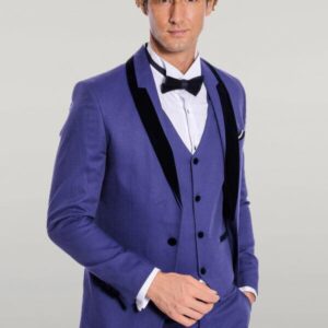 Patterned Velvet Lapel Blue Men Tuxedo - Wessi